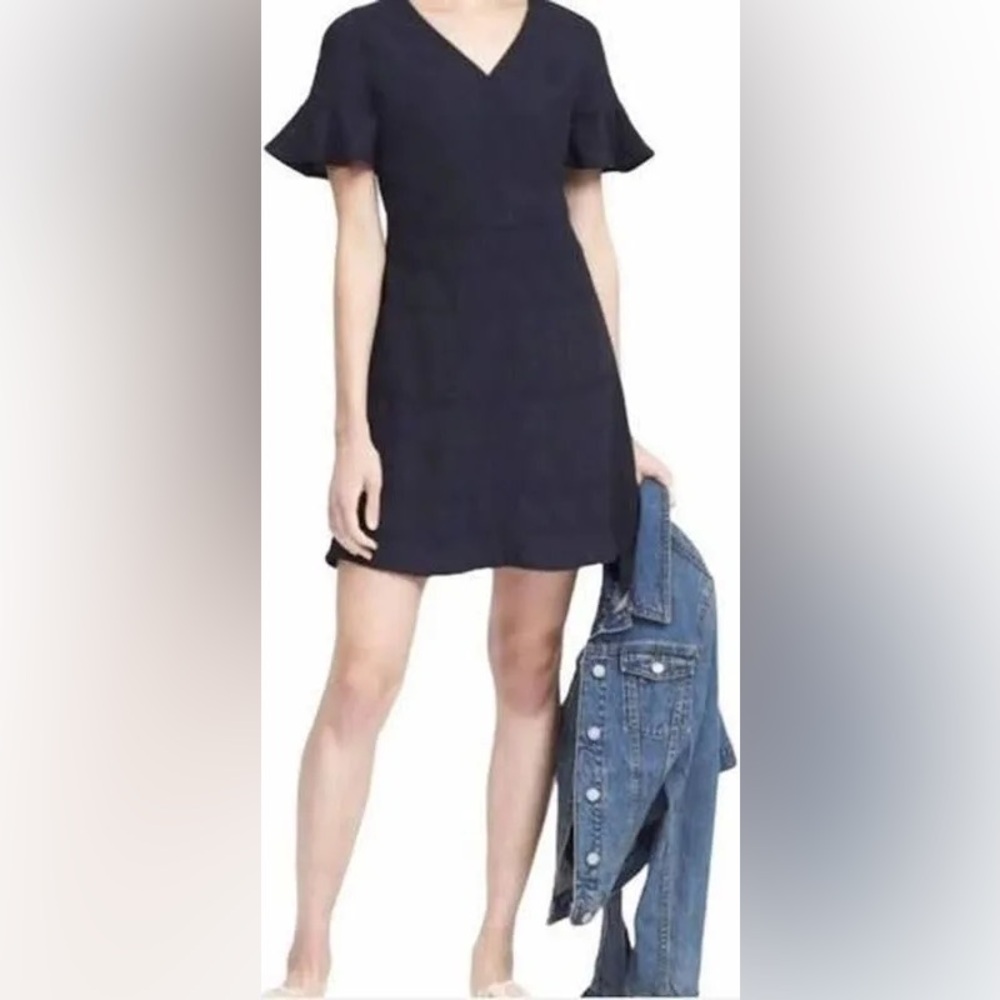 Banana Republic Navy Blue A-line Dress with Flutter Sleeves and Pockets